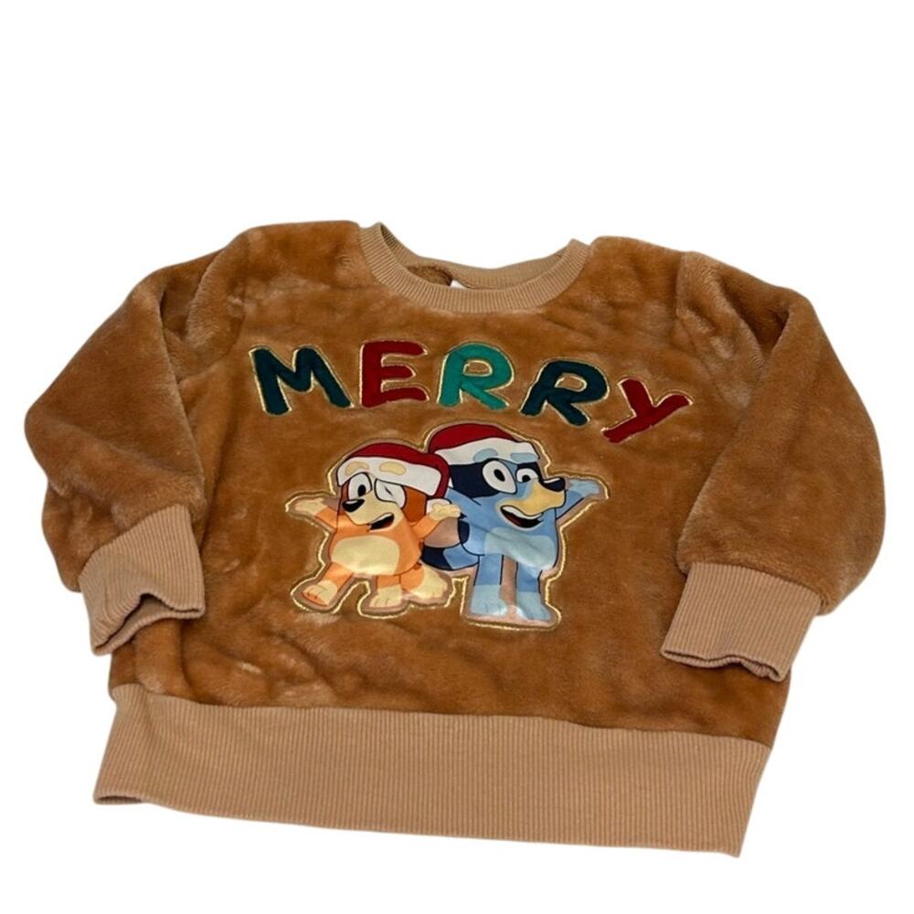 Cozy Brown Bluey Christmas pullover sweatshirt Bluey and Bingo in Santa Hats
